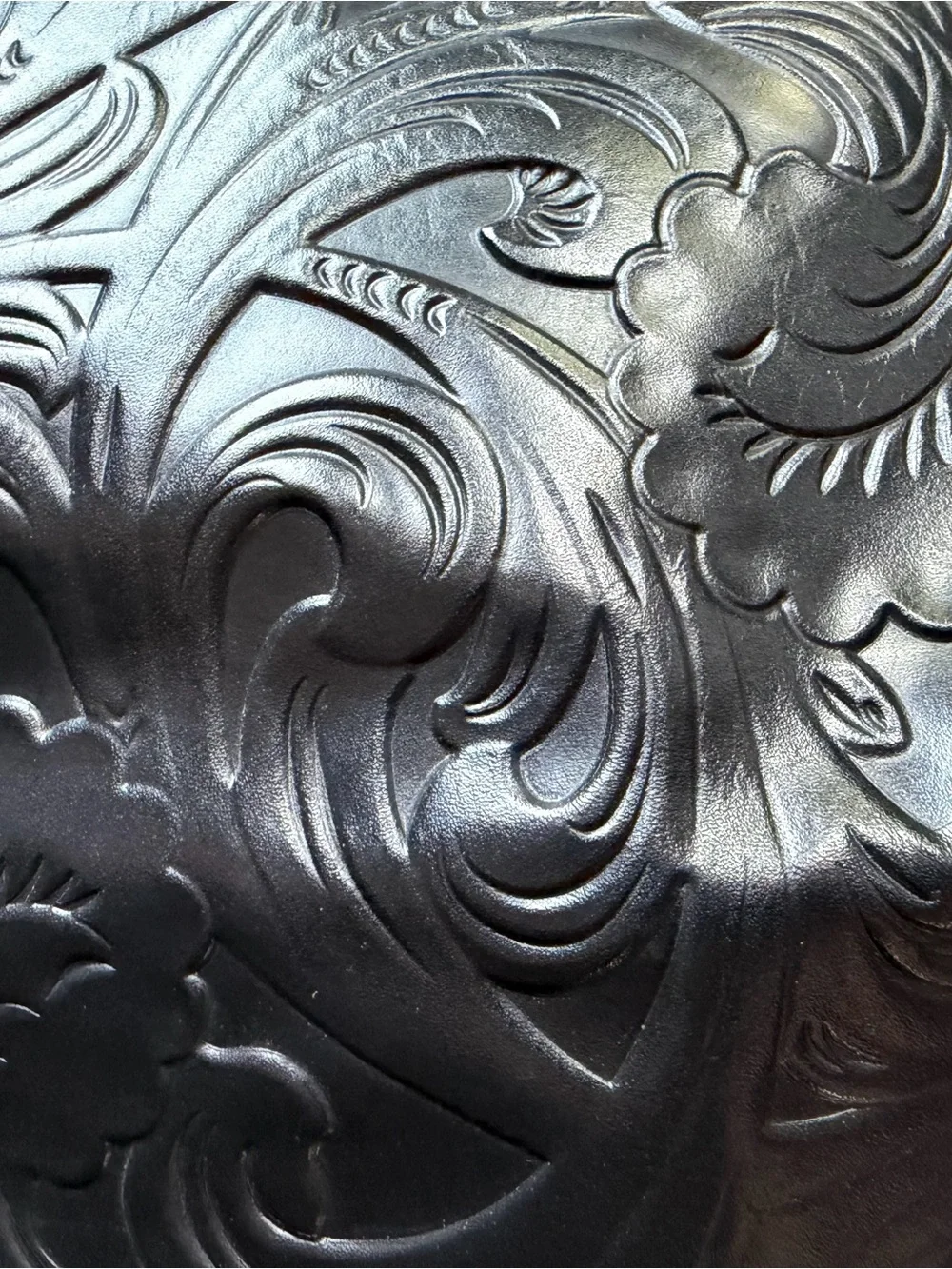 Patricia Nash Black Tooled Leather Floral Tote with Contrast Whipstitch